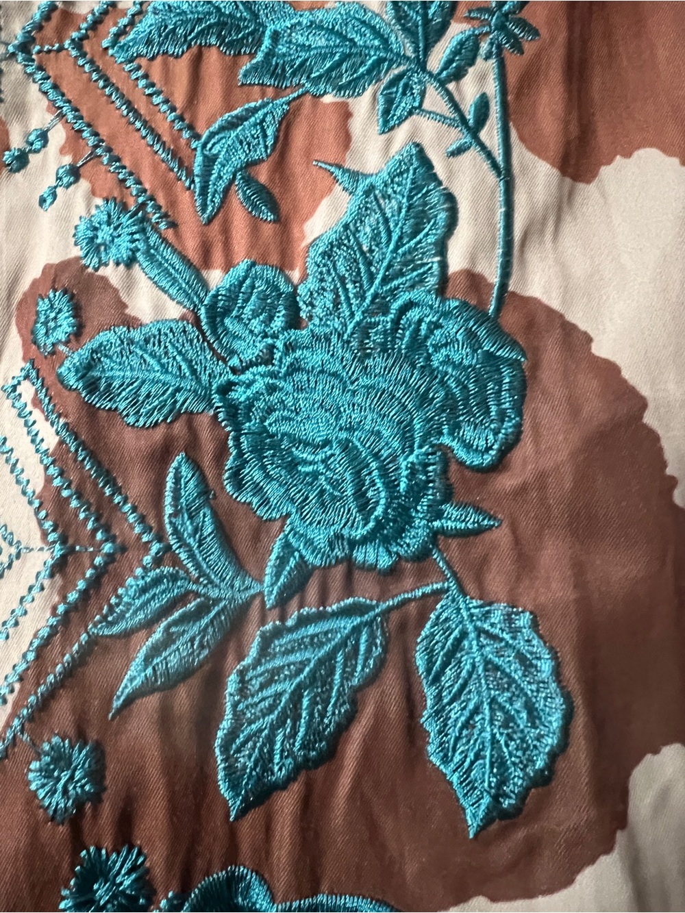 L&B Brown Cream Tunic with Teal Embroidered Front